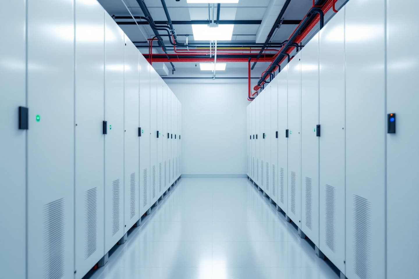 Binnenaanzicht van een batterijopslag met moduleracks en aansturingstechniek